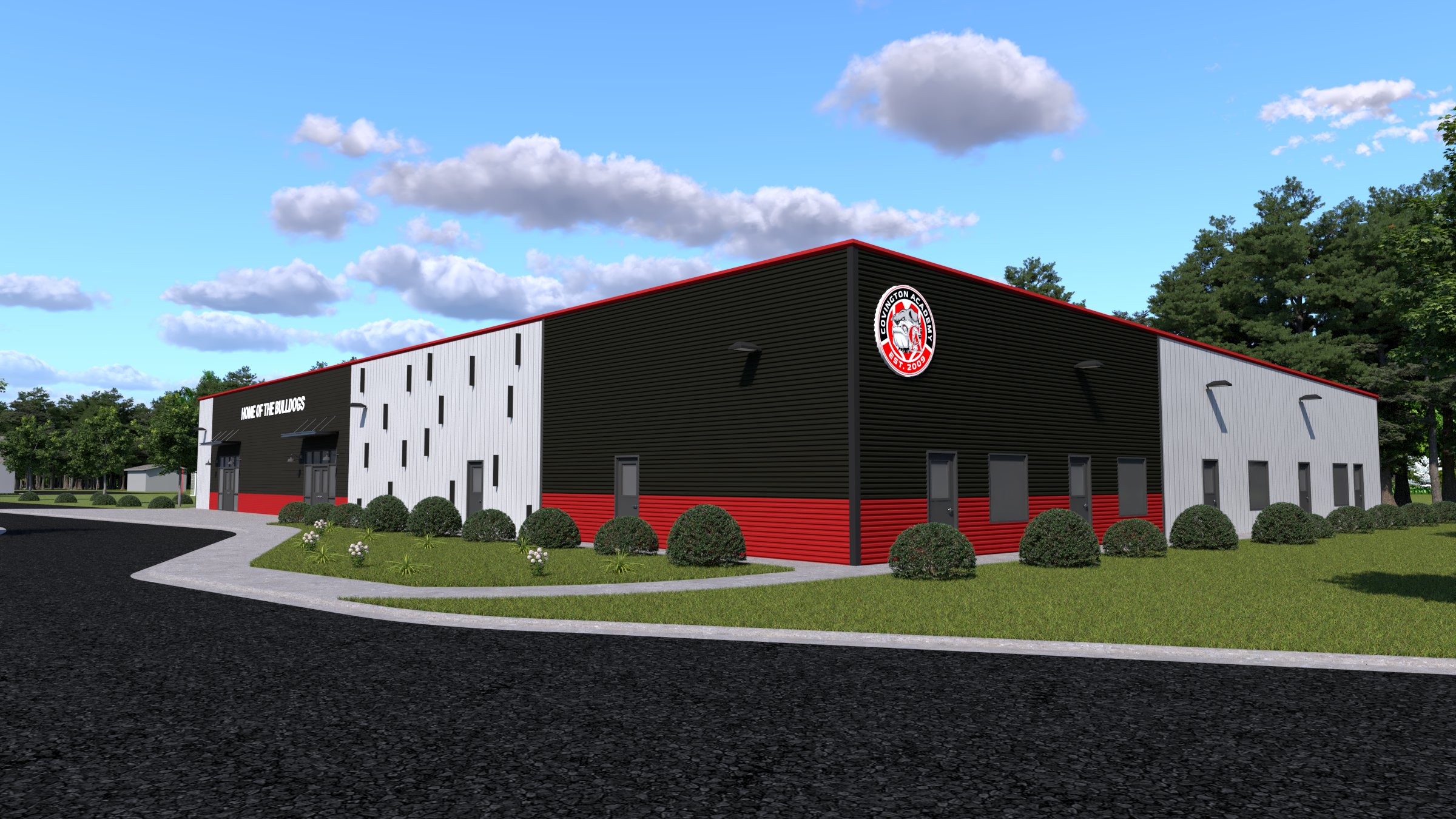 School gym exterior architectural rendering