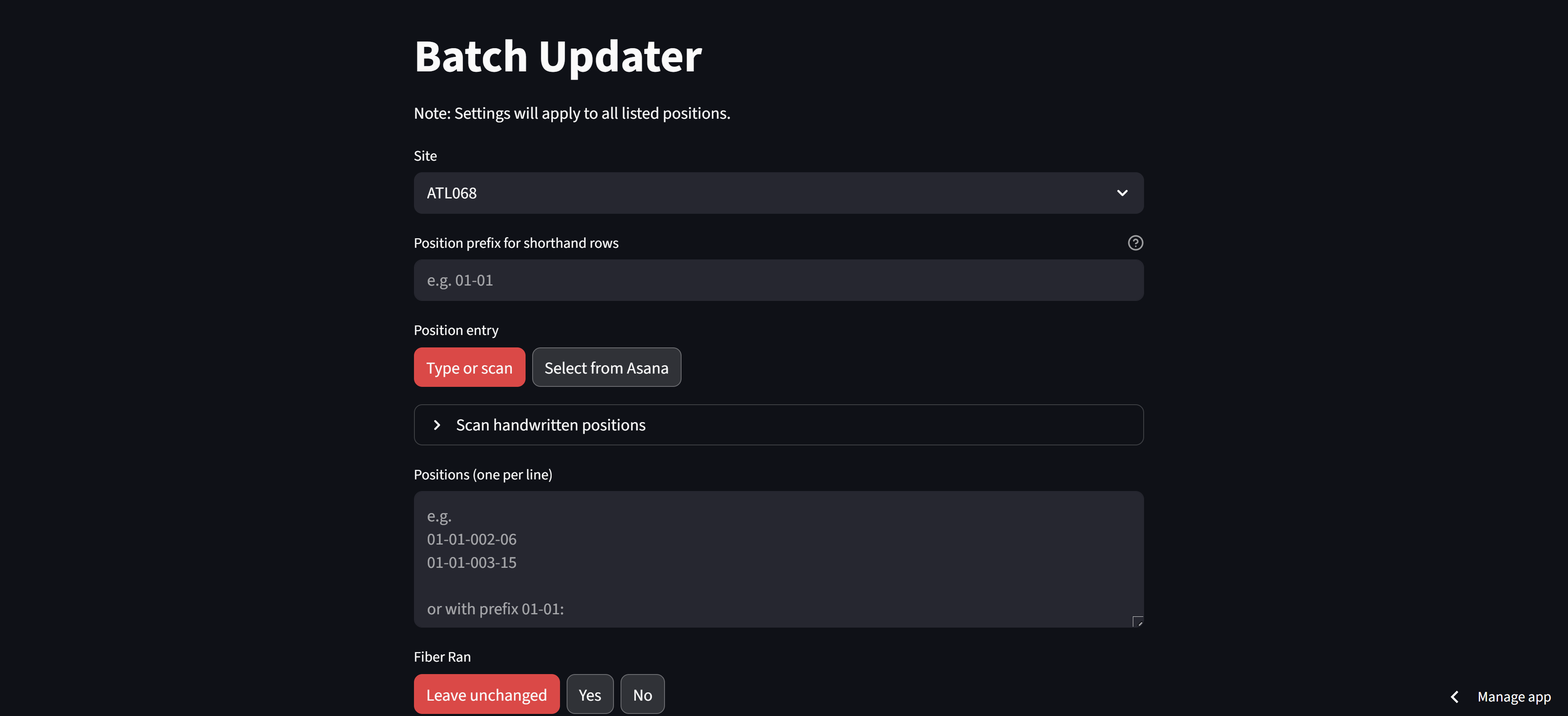 Screenshot of the Asana cabling automation app